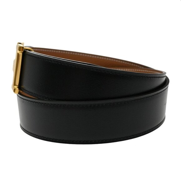 HERMES H Logo Constance Reversible Buckle Belt 80# Leather Black Brown 78RL421 - Picture 2 of 14